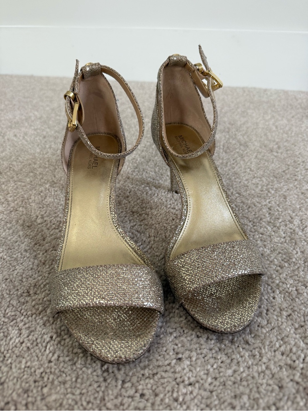 Michael Kors Gold Glitter Ankle-Strap Heels